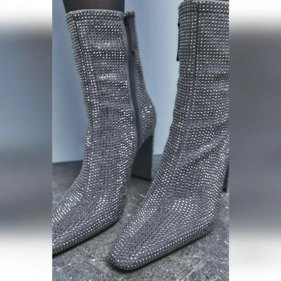 ZARA RHINESTONE HEELED ANKLE BOOTS - Picture 4 of 14